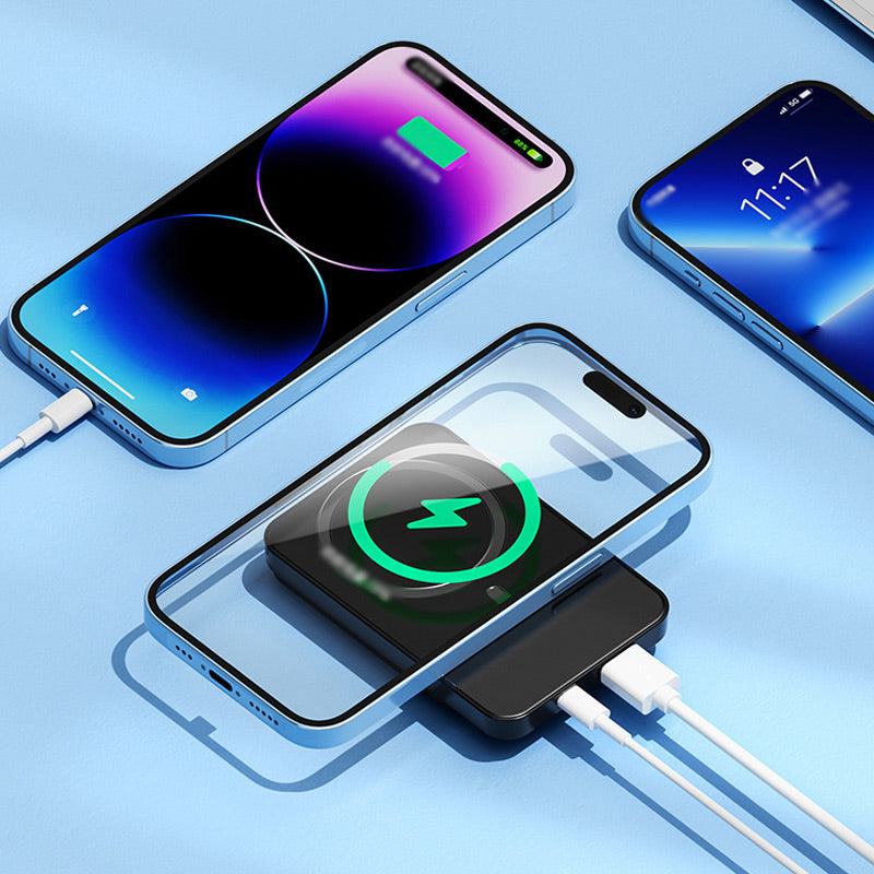 Wireless power bank charging a smartphone