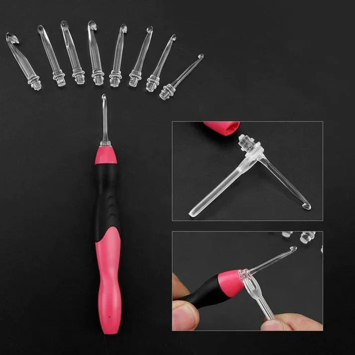 LED Crochet Hook Kit | Lighted Tip | Swap-Out Heads | LumiStitch - Lamylie