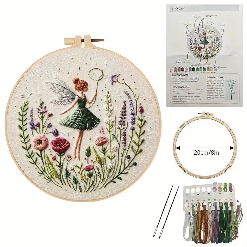 Embroidery Kit Fairy Girl | Pre-Printed Pattern | Instructions and Video Tutorials | CraftLuna - Lamylie
