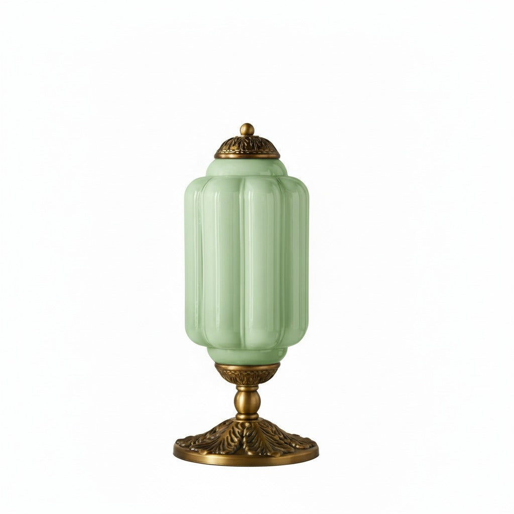 Glass Table Lamp with Scallop Design Vintage Style Bedroom Living Room Accent Lighting Black Brass Frosted Glass - Lamylie