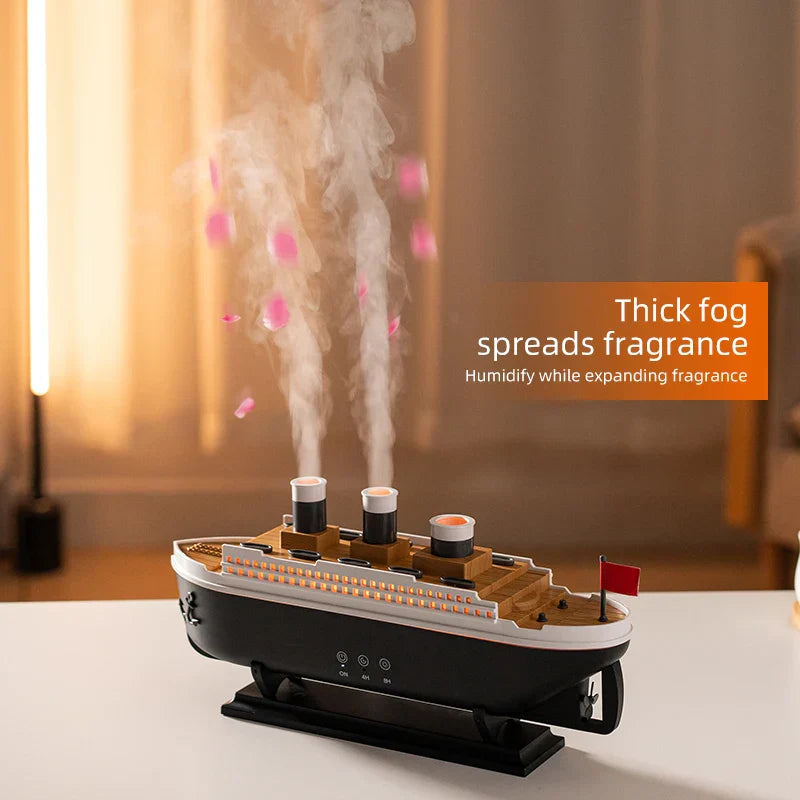 Humidificateur d’aromathérapie de luxe en forme de navire – Parfumez votre espace d’une brume soyeuse – Lamylie