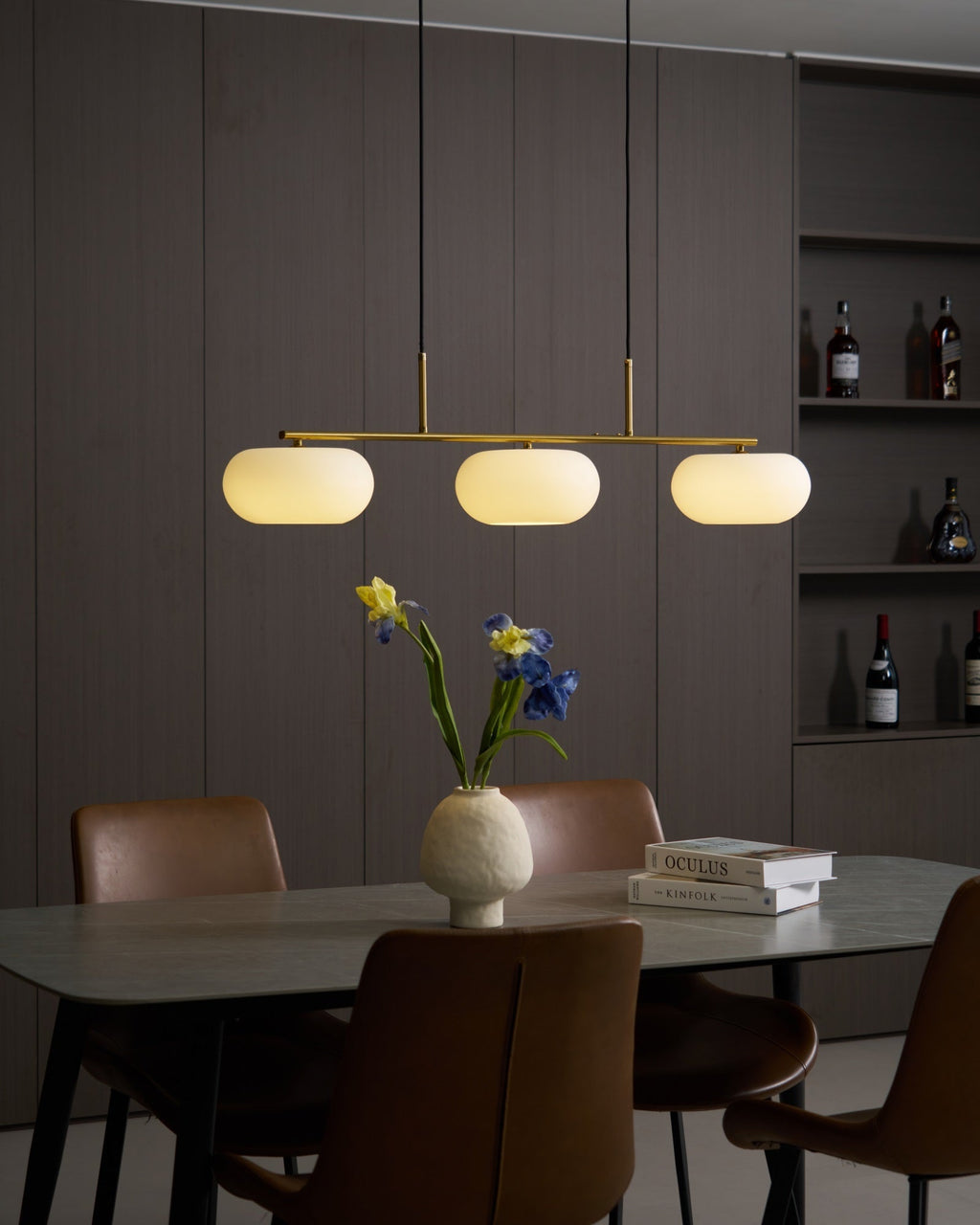 Design-Hängeleuchte mit 3 Glaskugelschirmen - Stilvolle Esszimmerbeleuchtung für Tisch und Kücheninsel - Verstellbar 150 cm - Nickel oder Gold - E26/E27 - Lamylie
