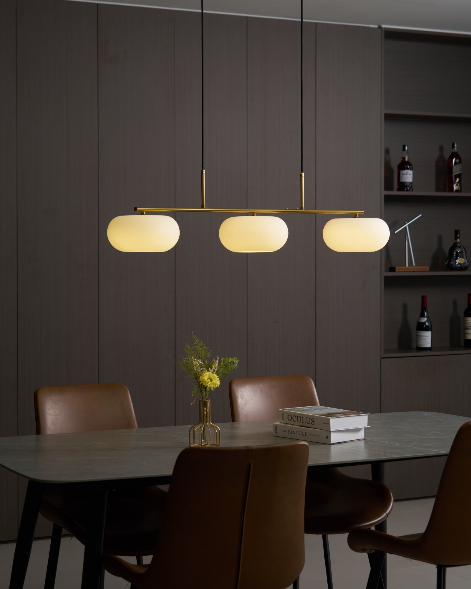 Design-Hängeleuchte mit 3 Glaskugelschirmen - Stilvolle Esszimmerbeleuchtung für Tisch und Kücheninsel - Verstellbar 150 cm - Nickel oder Gold - E26/E27 - Lamylie