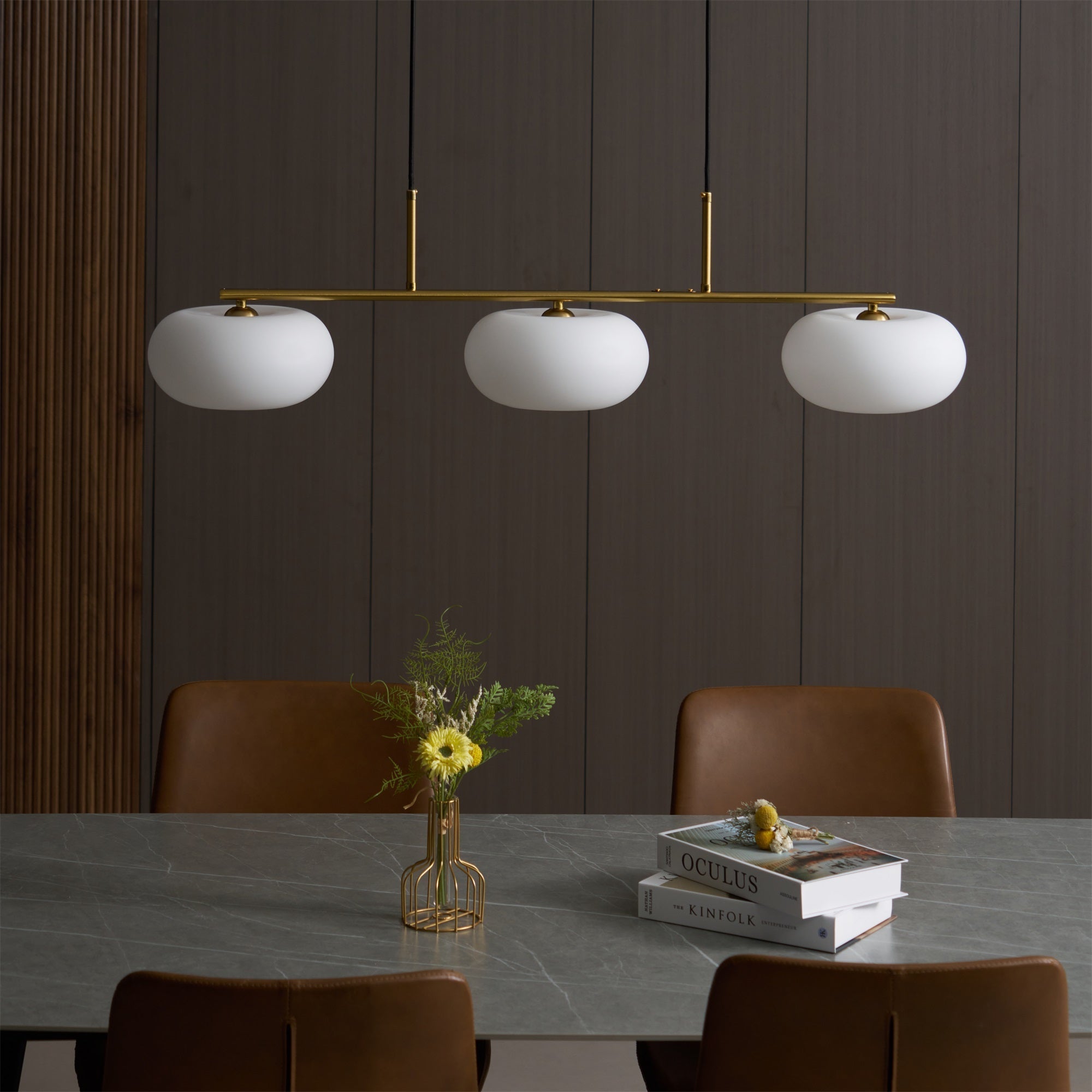 Design Pendant Lamp with 3 Globe Shades - Stylish Dining Room Lighting for Table and Kitchen Island - Adjustable 150 cm - Nickel or Gold - E26/E27 - Lamylie