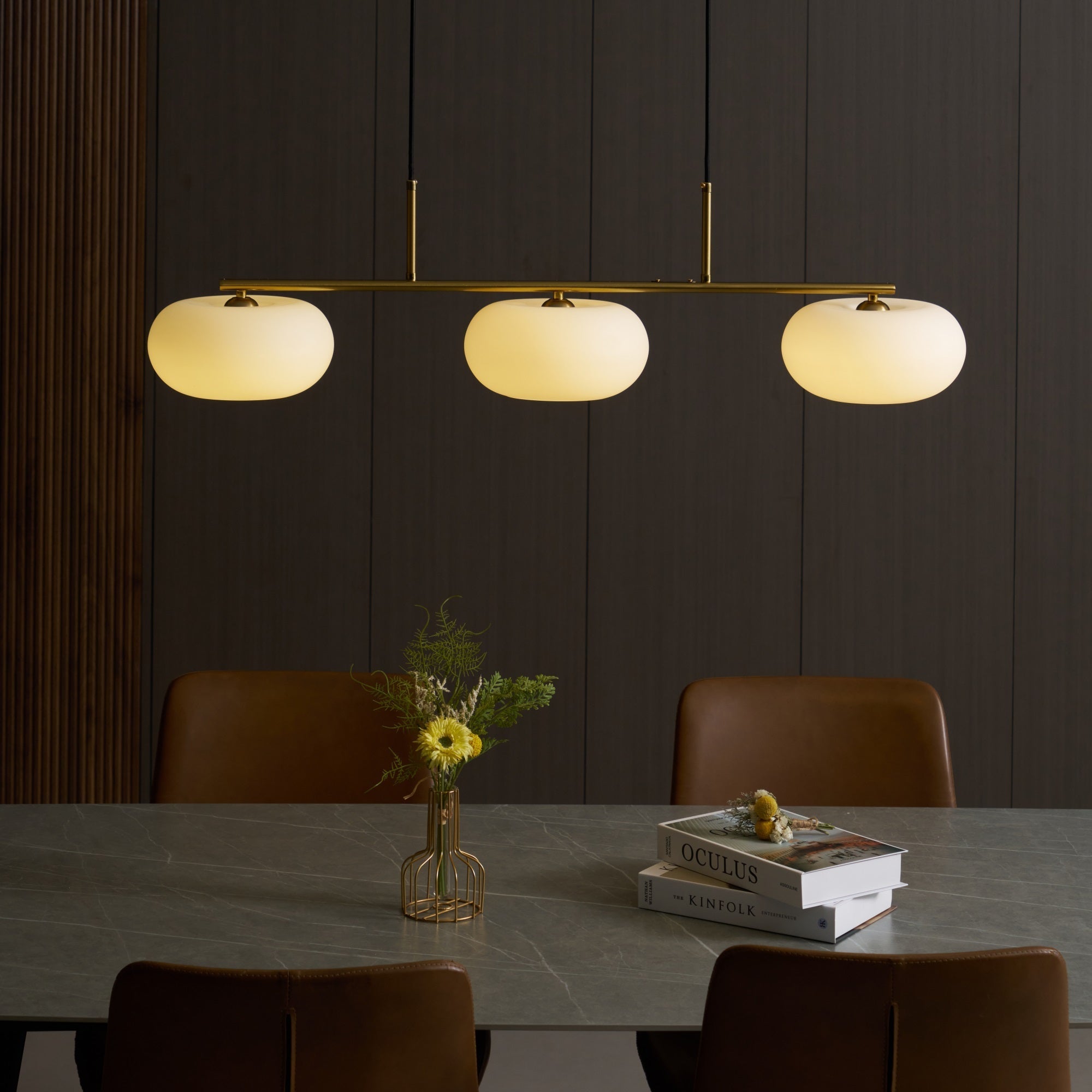 Design Pendant Lamp with 3 Globe Shades - Stylish Dining Room Lighting for Table and Kitchen Island - Adjustable 150 cm - Nickel or Gold - E26/E27 - Lamylie
