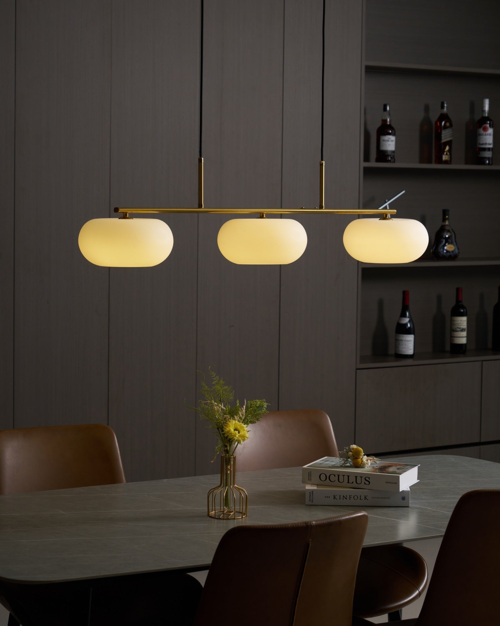 Design-Hängeleuchte mit 3 Glaskugelschirmen - Stilvolle Esszimmerbeleuchtung für Tisch und Kücheninsel - Verstellbar 150 cm - Nickel oder Gold - E26/E27 - Lamylie