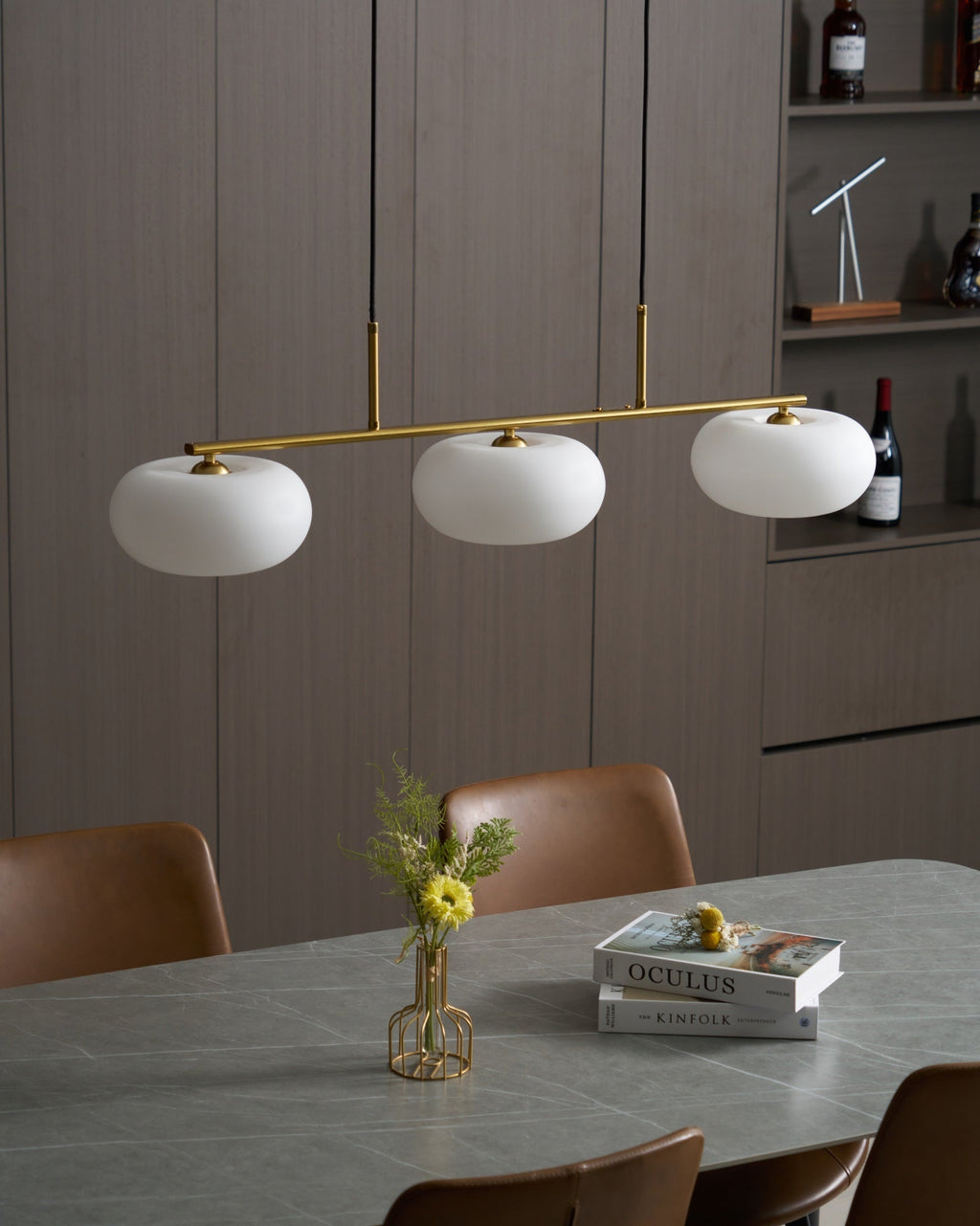 Design-Hängeleuchte mit 3 Glaskugelschirmen - Stilvolle Esszimmerbeleuchtung für Tisch und Kücheninsel - Verstellbar 150 cm - Nickel oder Gold - E26/E27 - Lamylie