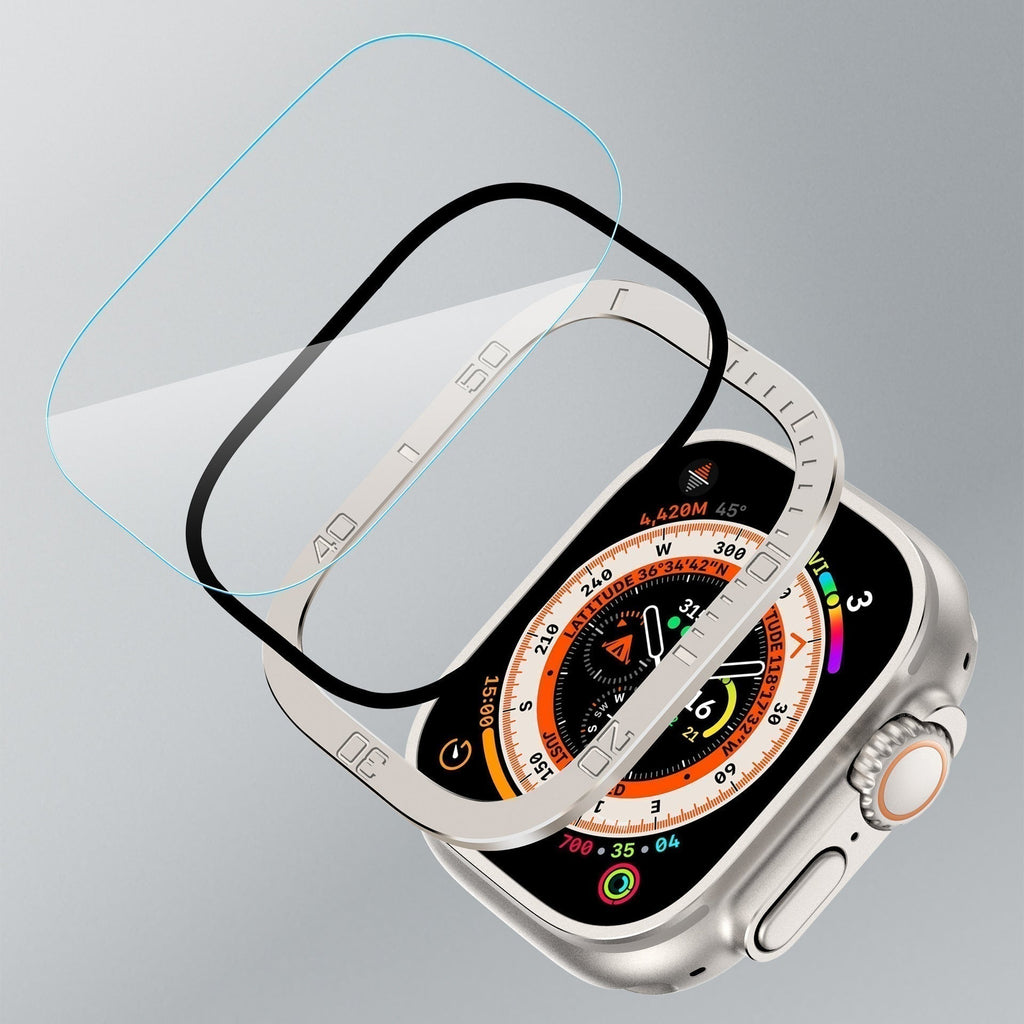 Pellicola protettiva in vetro temperato per Apple Watch Ultra e Ultra 2 di ZenGuard — cornice metallica integrale