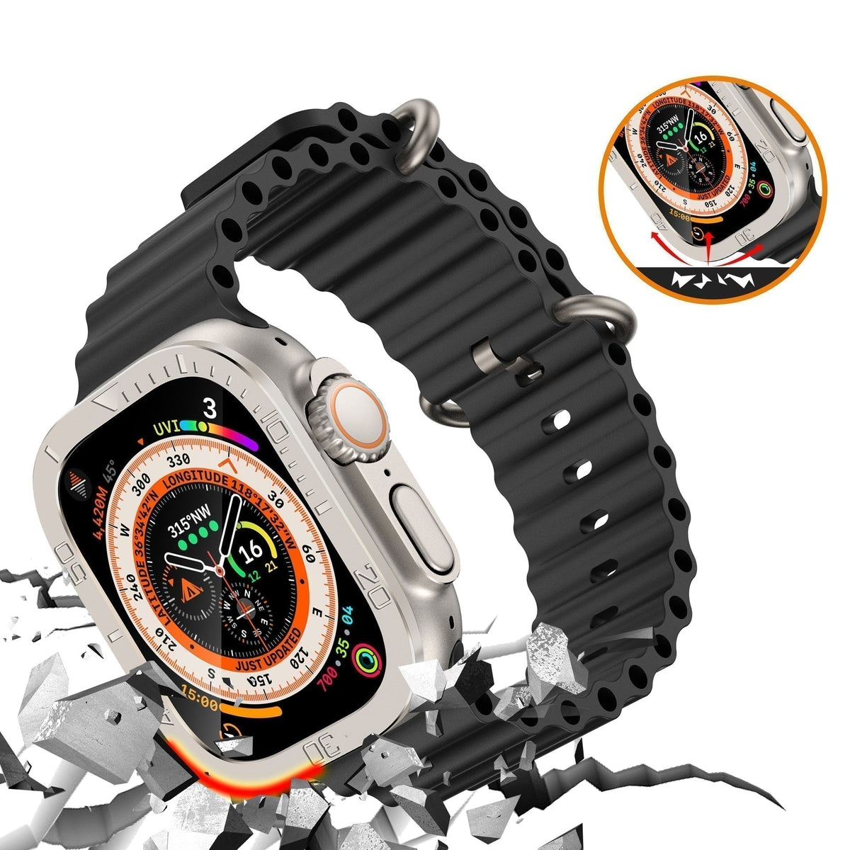 Pellicola protettiva in vetro temperato per Apple Watch Ultra e Ultra 2 di ZenGuard — cornice metallica integrale
