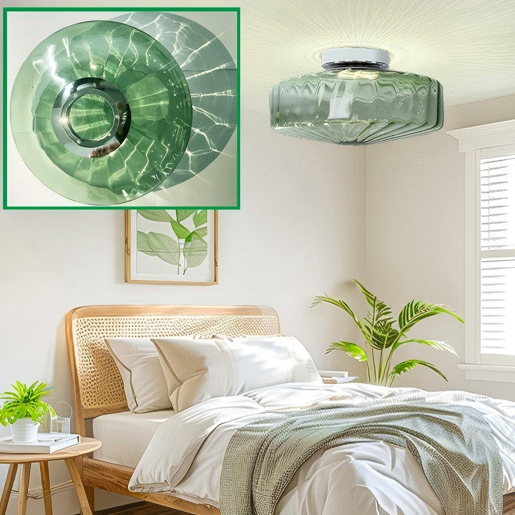 Vintage Ribbed Glass Ceiling Lamp Green | Classic Lighting for Dining Room, Entrance & Hallway - Lamylie