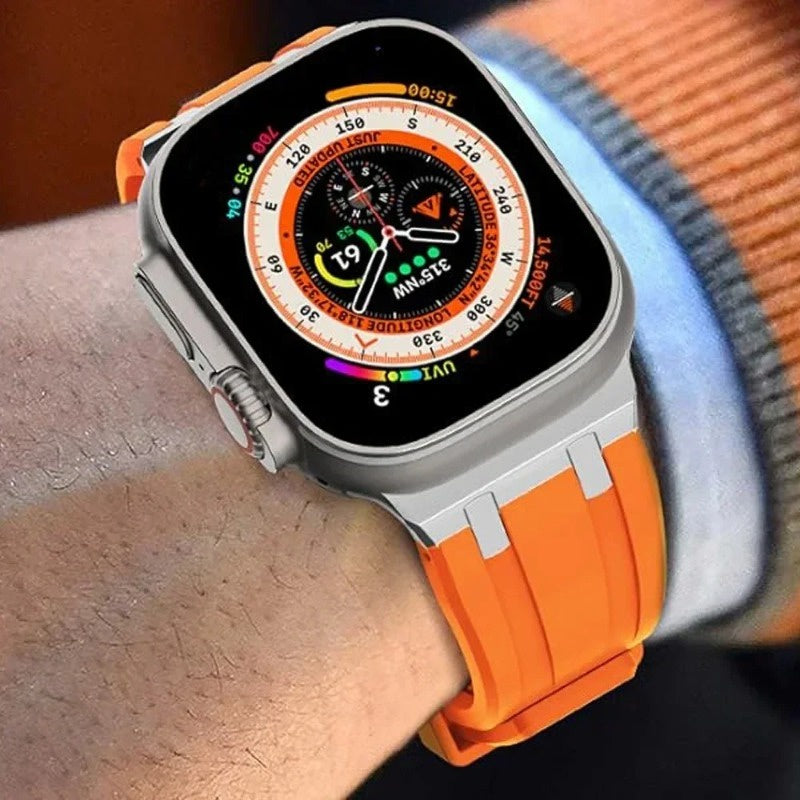 NovaFlex-armband i flytande silikon för Apple Watch Edition — polerad metallände