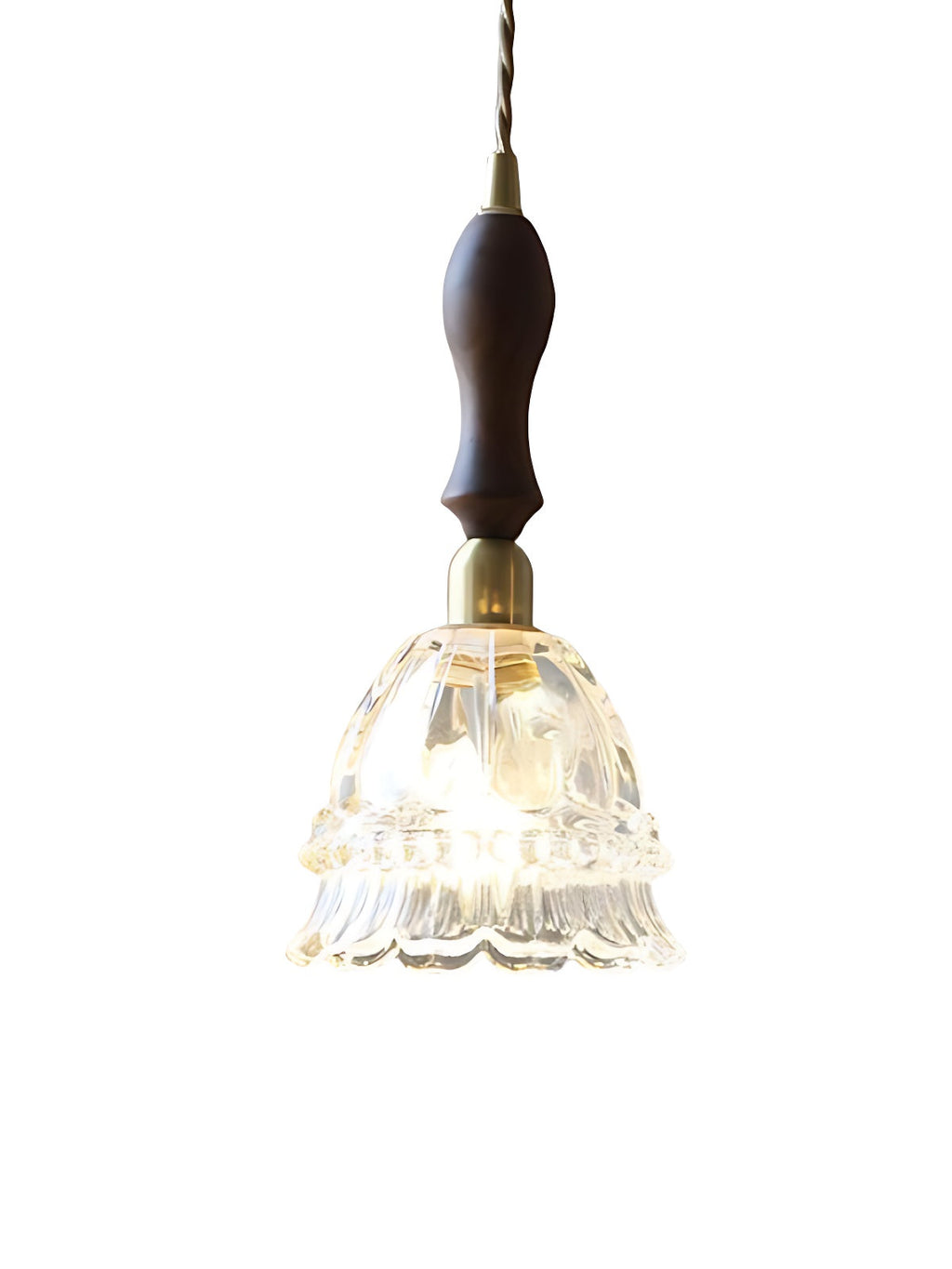 French Country Pendant Lamp Glass Shade Jellyfish Design Transparent or Amber with Walnut Handle Ambient Lighting Dining Room Elegant Ceiling Lamp - Lamylie