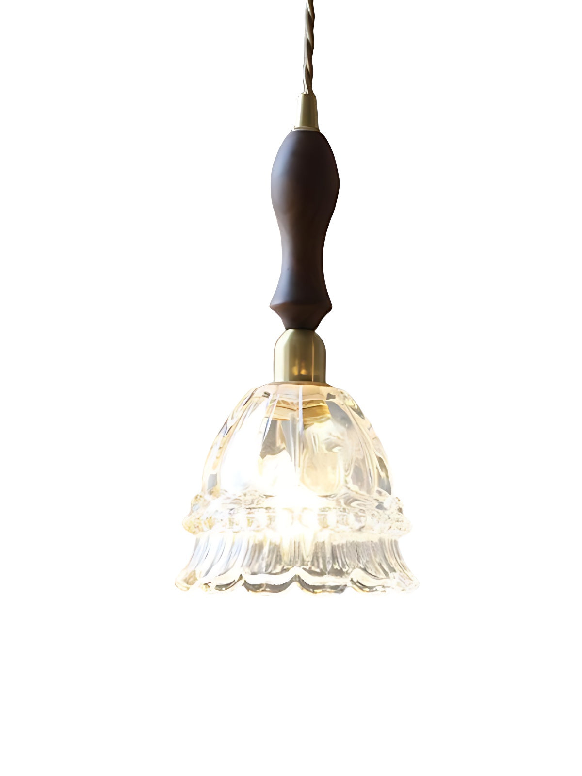 French Country Pendant Lamp Glass Shade Jellyfish Design Transparent or Amber with Walnut Handle Ambient Lighting Dining Room Elegant Ceiling Lamp - Lamylie