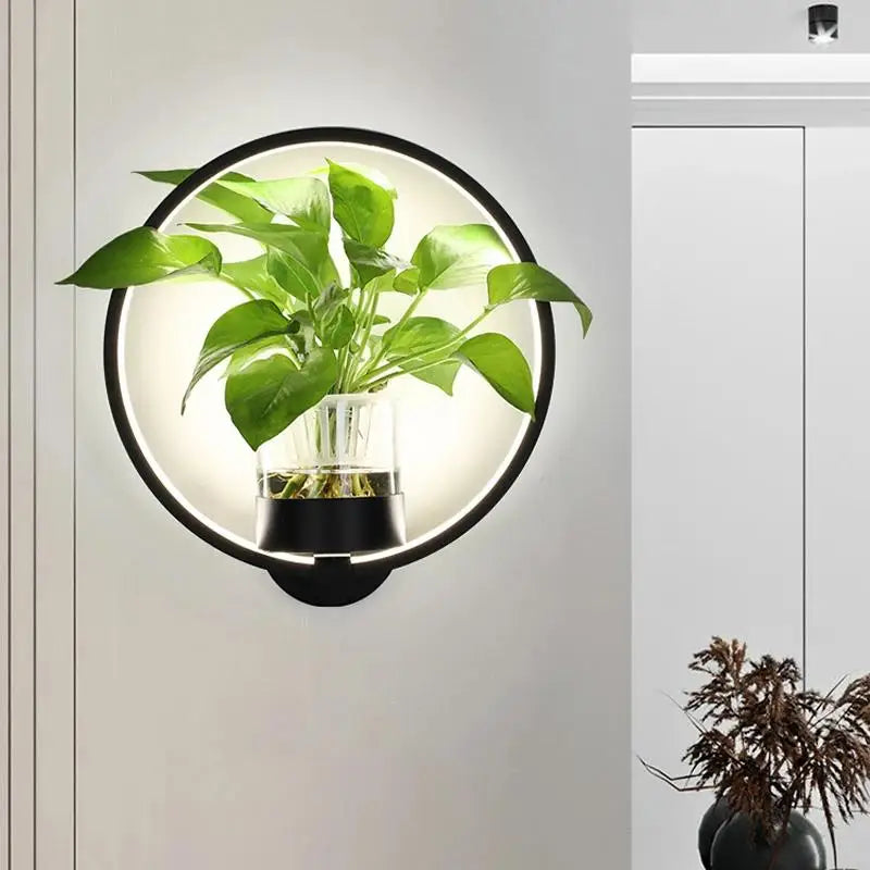 LED Botanical Wall Light with Glass Vase – Oval & Round - Lamylie