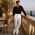 Marcello – Pantalon habillé plissé taille haute à jambe droite décontractée - Lamylie