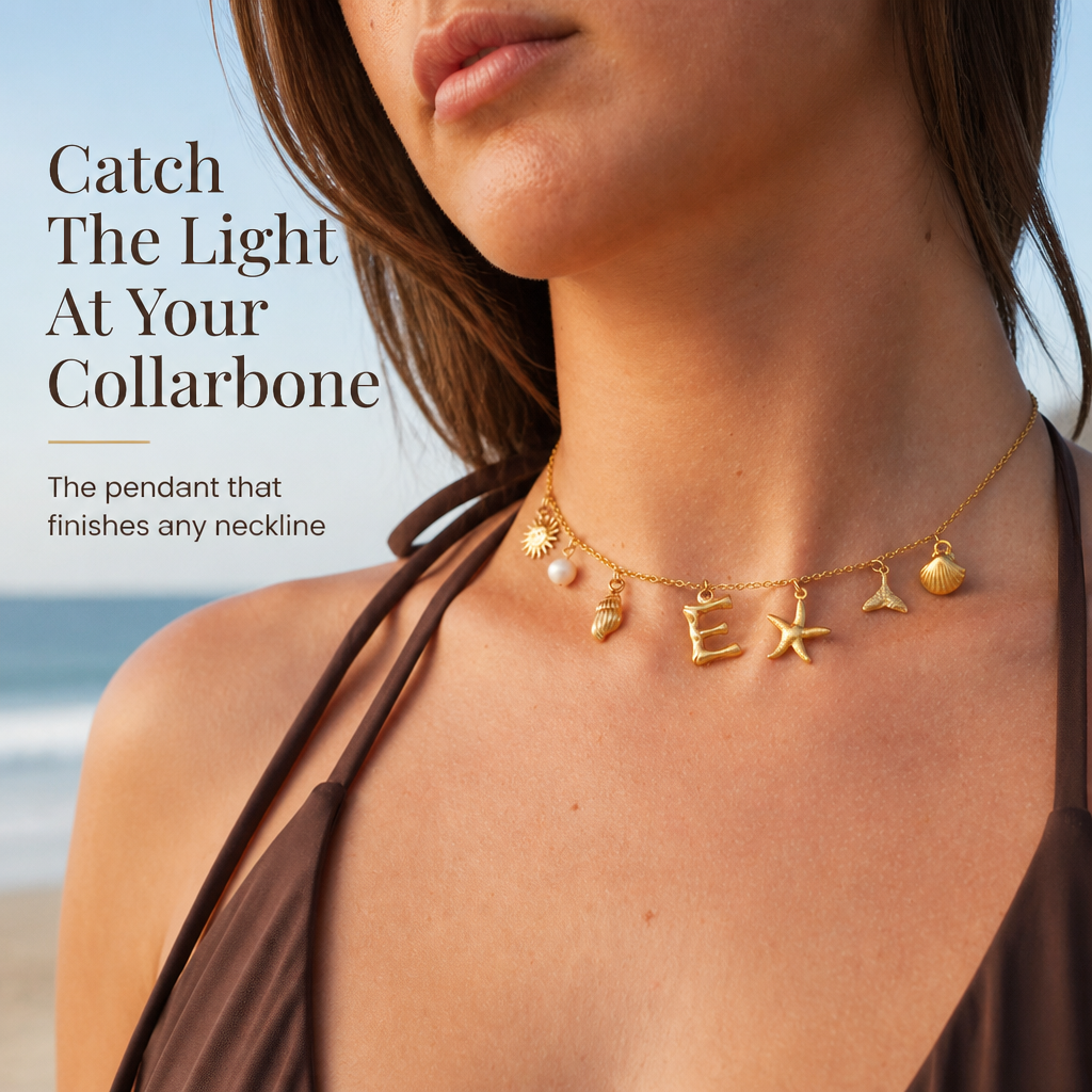 Marivaine – Personalized Ocean Charm Necklace with Initial & Sea Charms - Lamylie