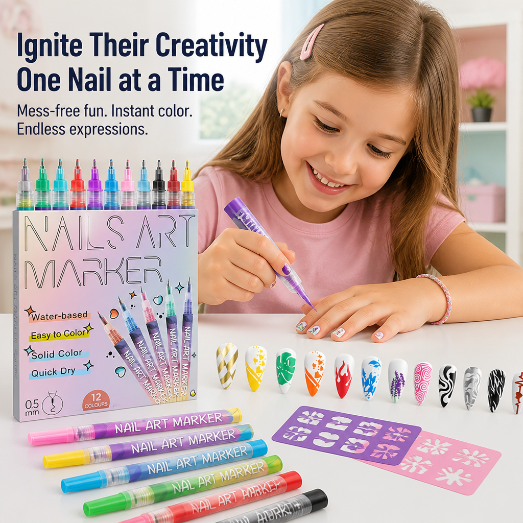 Set de stilouri pentru nail art ColorSplash — Aprinde creativitatea copilului tău cu distracție instantanee, fără murdărie - Lamylie
