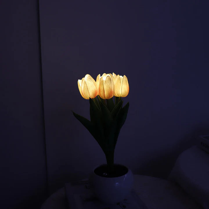 Tulip LED Desk Lamp in Ceramic Vase – Warm Ambient Light - Lamylie