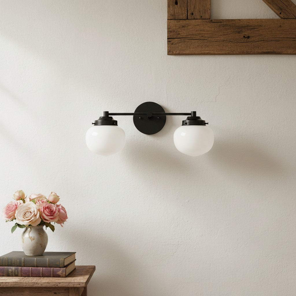 Globe Wall Lamp Classic Bathroom Schoolhouse Lighting Matte Opal Glass for Mirror and Sink - Lamylie