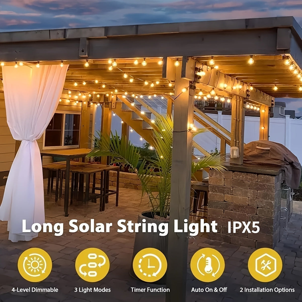 Solara Solarny łańcuch świetlny LED — długość 100-Foot, ściemniane żółte żarówki ST38