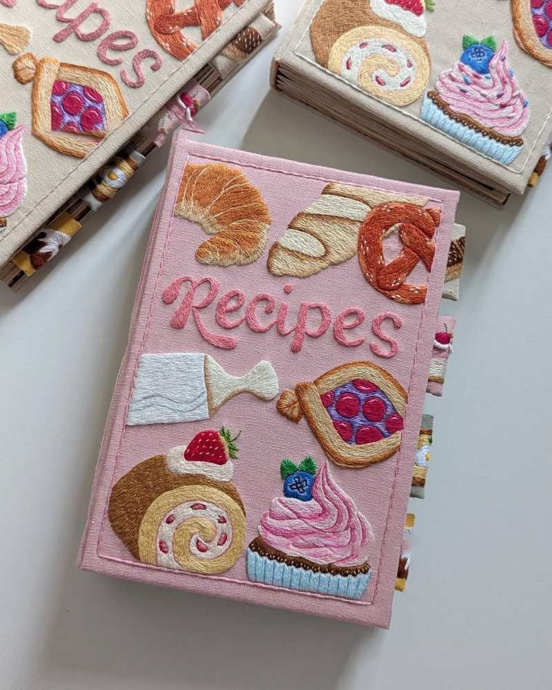 Notebook | Handcrafted Recipe Journal | Embroidered Textile Cover | RecipeHeart - Lamylie