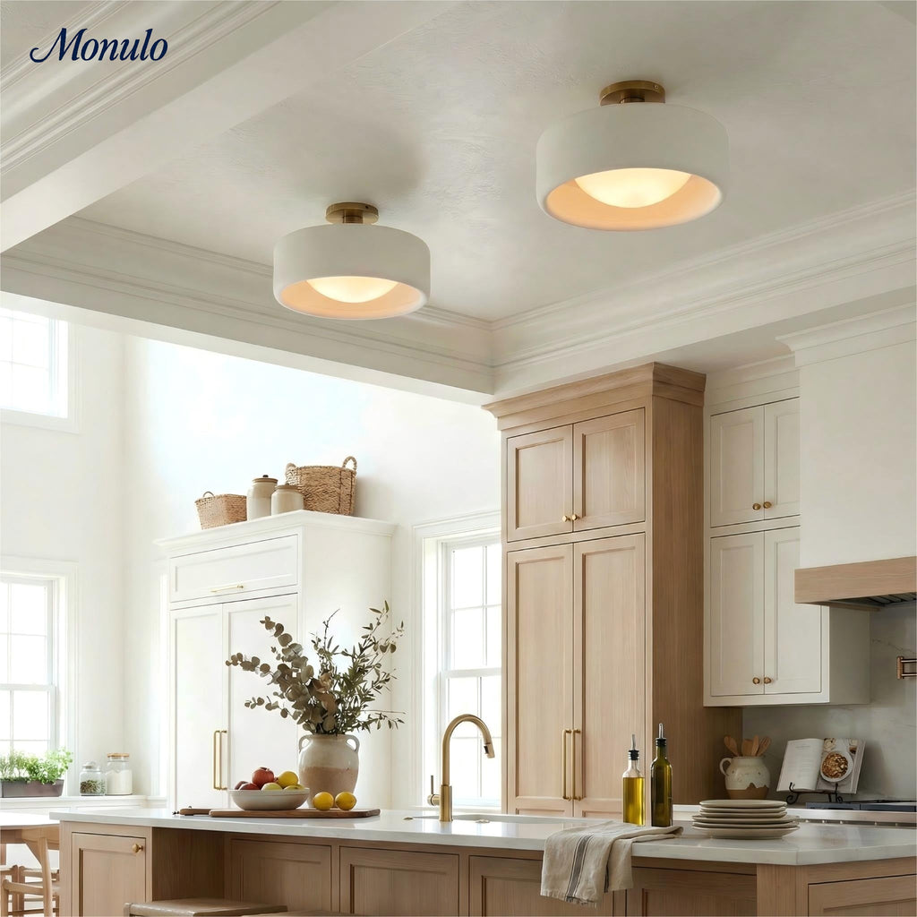 Porcelain Ceiling Lamp with Sleek Mounting | Modern Low Profile Lamp Ceramic Surface Lighting - Lamylie
