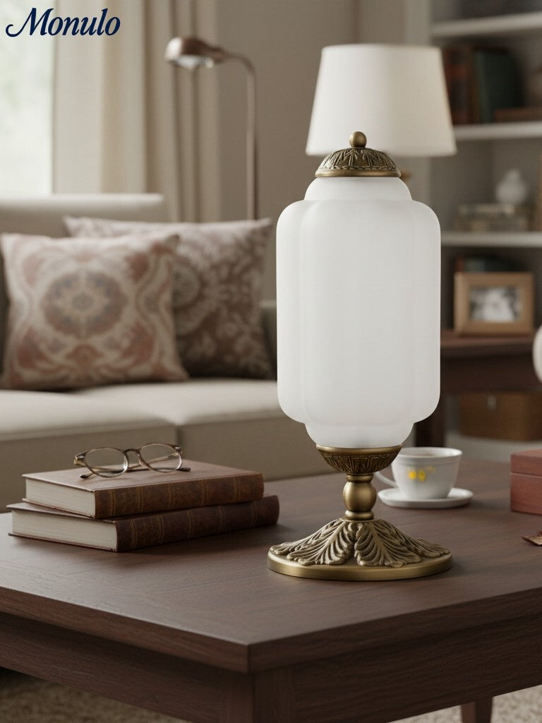 Vintage Glass Table Lamp with Brass or Black Finish - Lamylie