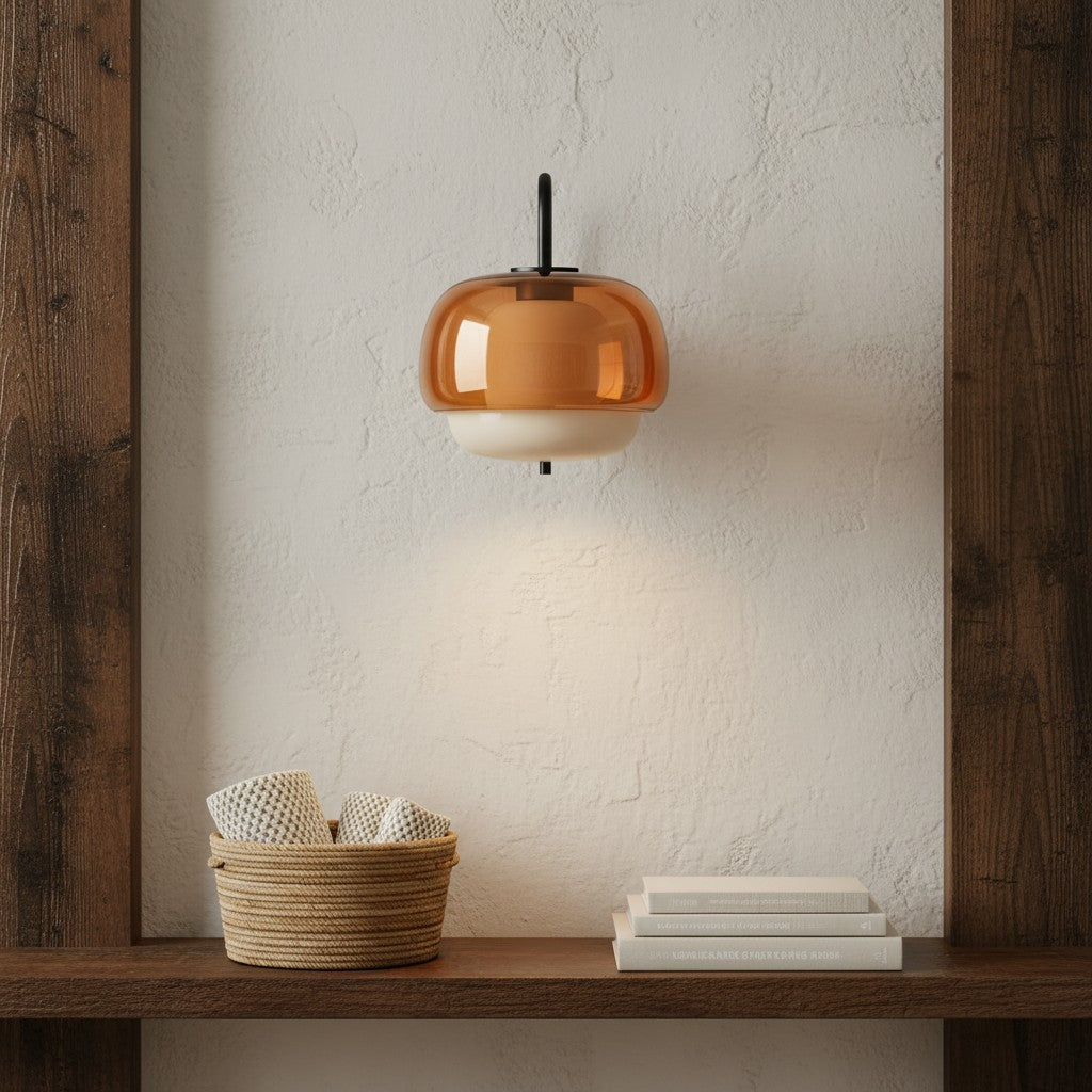 Colored Glass Wall Lamp with Round Shade | Green, Pink, Orange | Modern LED Lighting - Lamylie