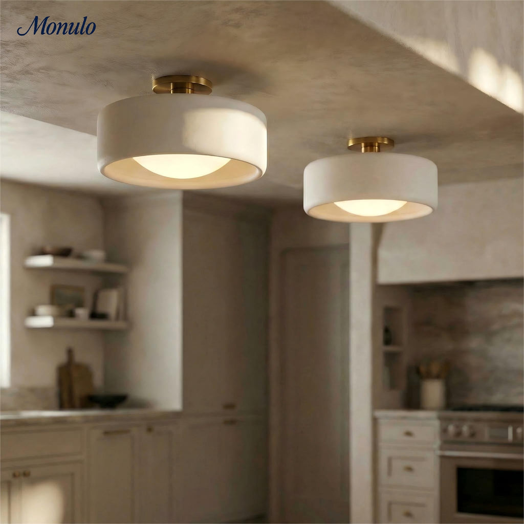 Porcelain Ceiling Lamp with Sleek Mounting | Modern Low Profile Lamp Ceramic Surface Lighting - Lamylie