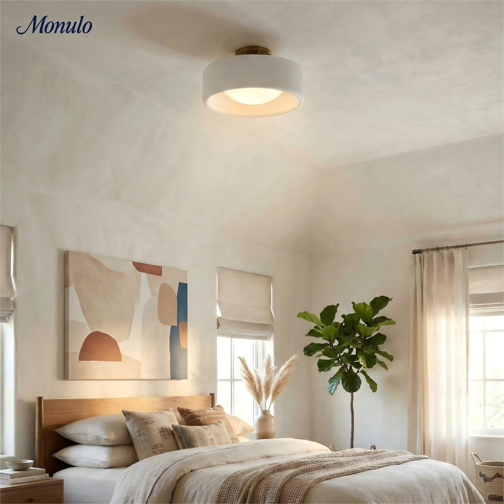 Porcelain Ceiling Lamp with Sleek Mounting | Modern Low Profile Lamp Ceramic Surface Lighting - Lamylie
