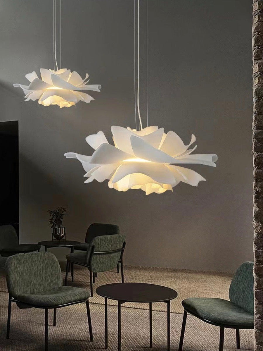 Handmade Acrylic Pendant Lamp Lotus Flower White Scandinavian Design - Lamylie