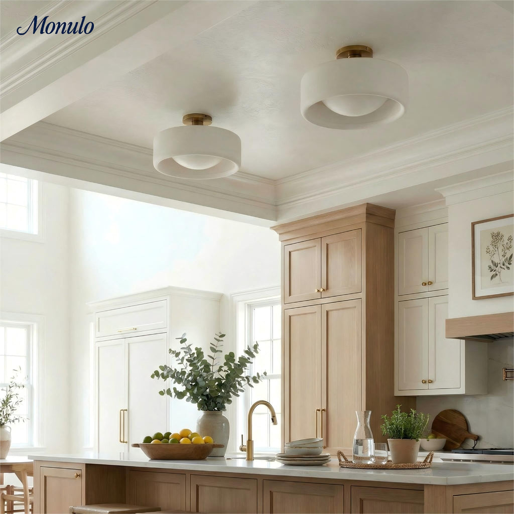 Porcelain Ceiling Lamp with Sleek Mounting | Modern Low Profile Lamp Ceramic Surface Lighting - Lamylie
