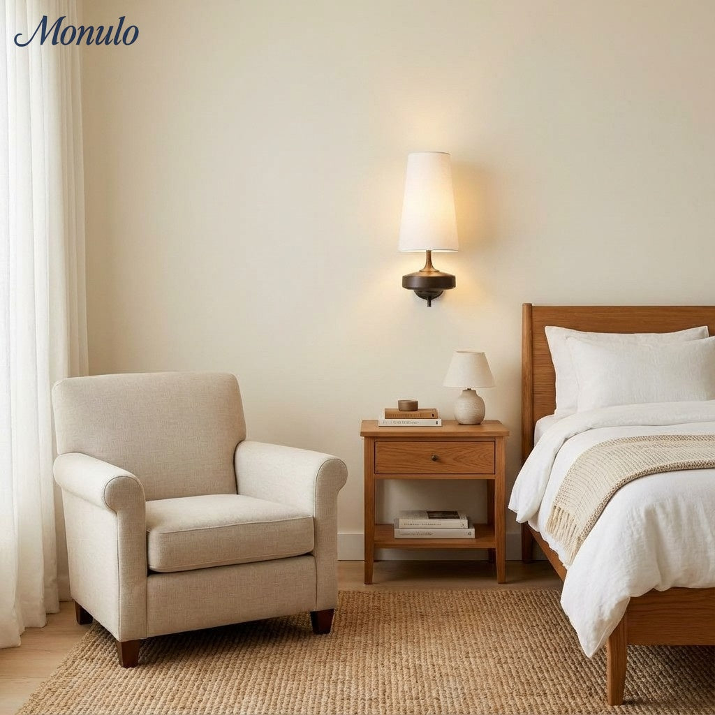 Retro Wall Lamp with Fabric Shade | Vintage Lighting for Bedroom - Lamylie