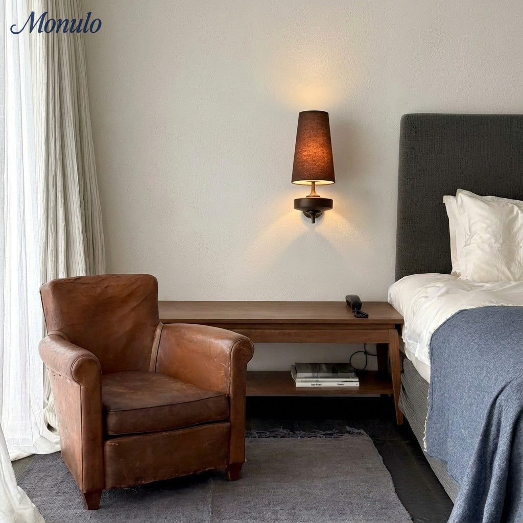 Retro Wall Lamp with Fabric Shade | Vintage Lighting for Bedroom - Lamylie