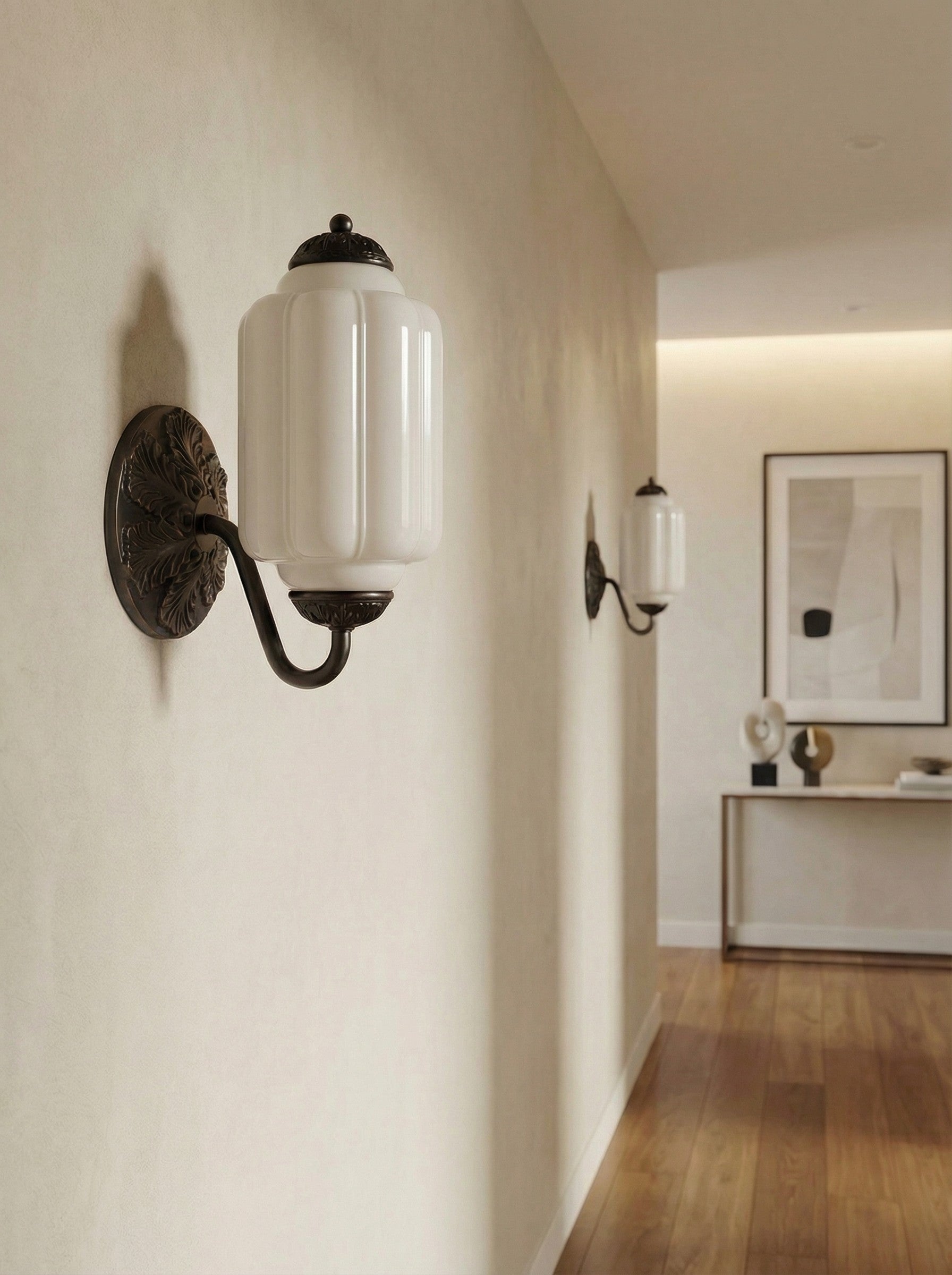 Milk Glass Wall Lamp Eloise for Hall and Bedroom | Vintage Wall Lighting with Milky White Glass - Lamylie