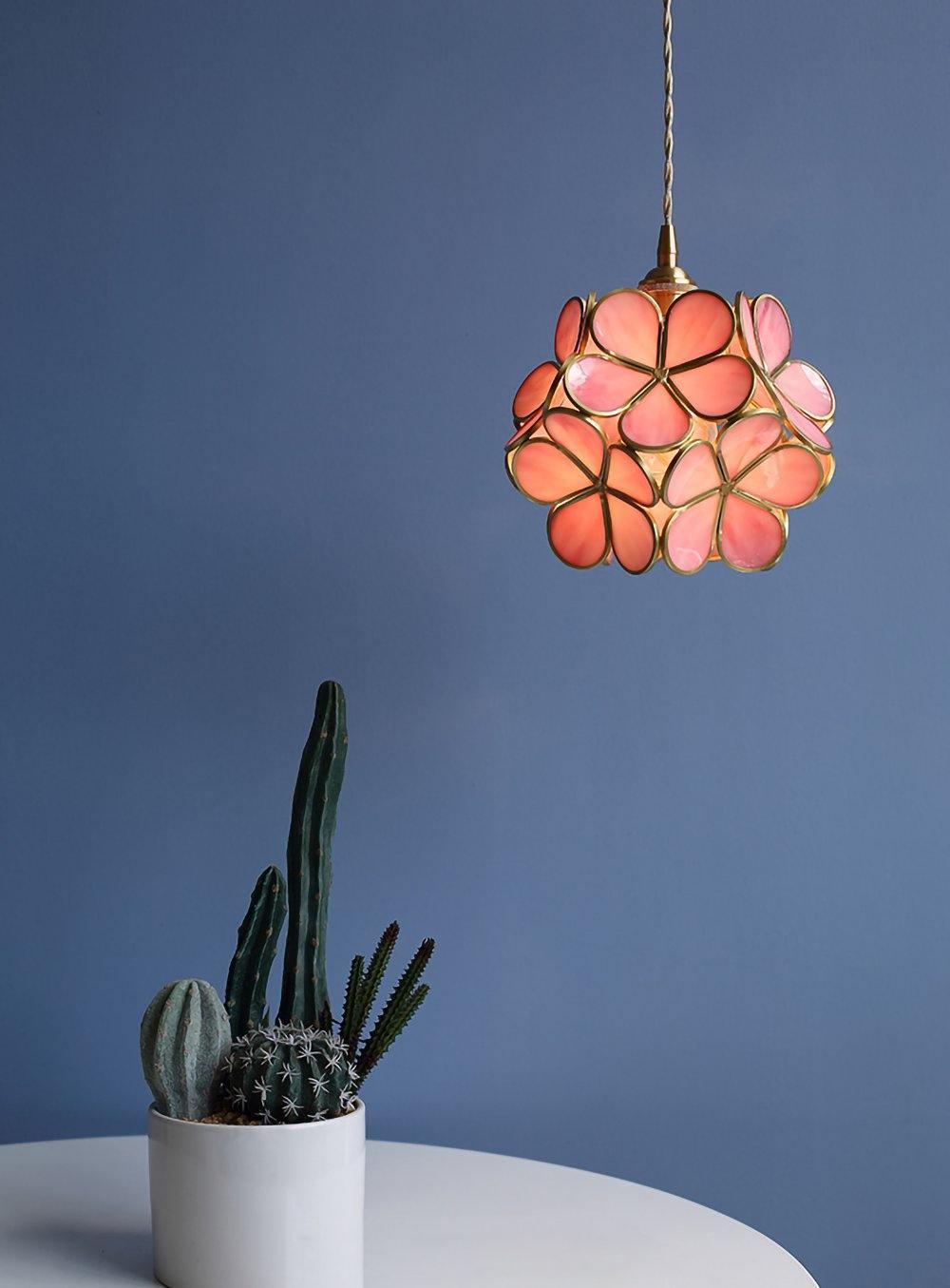 Glas-Blütenblatt-Lampe Hängeleuchte Messingfassung Mundgeblasenes Glas Ø20 cm Fünf Farben E26/E27 Hängeleuchte - Lamylie