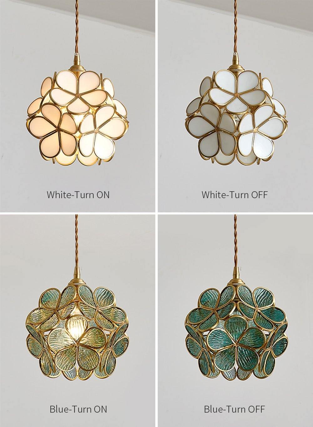 Glas-Blütenblatt-Lampe Hängeleuchte Messingfassung Mundgeblasenes Glas Ø20 cm Fünf Farben E26/E27 Hängeleuchte - Lamylie
