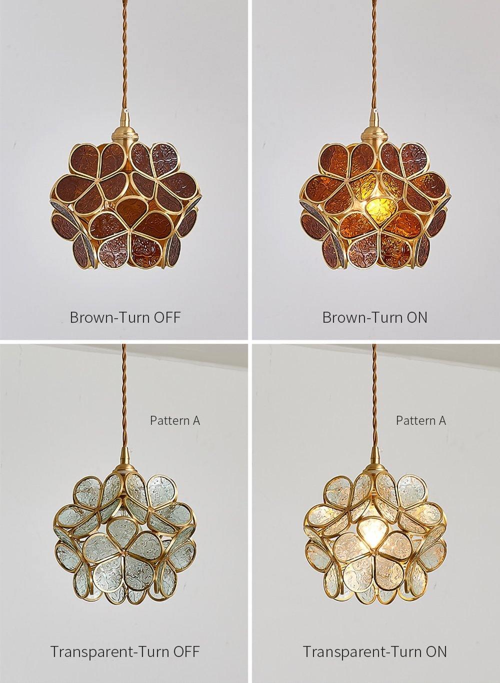 Glas-Blütenblatt-Lampe Hängeleuchte Messingfassung Mundgeblasenes Glas Ø20 cm Fünf Farben E26/E27 Hängeleuchte - Lamylie