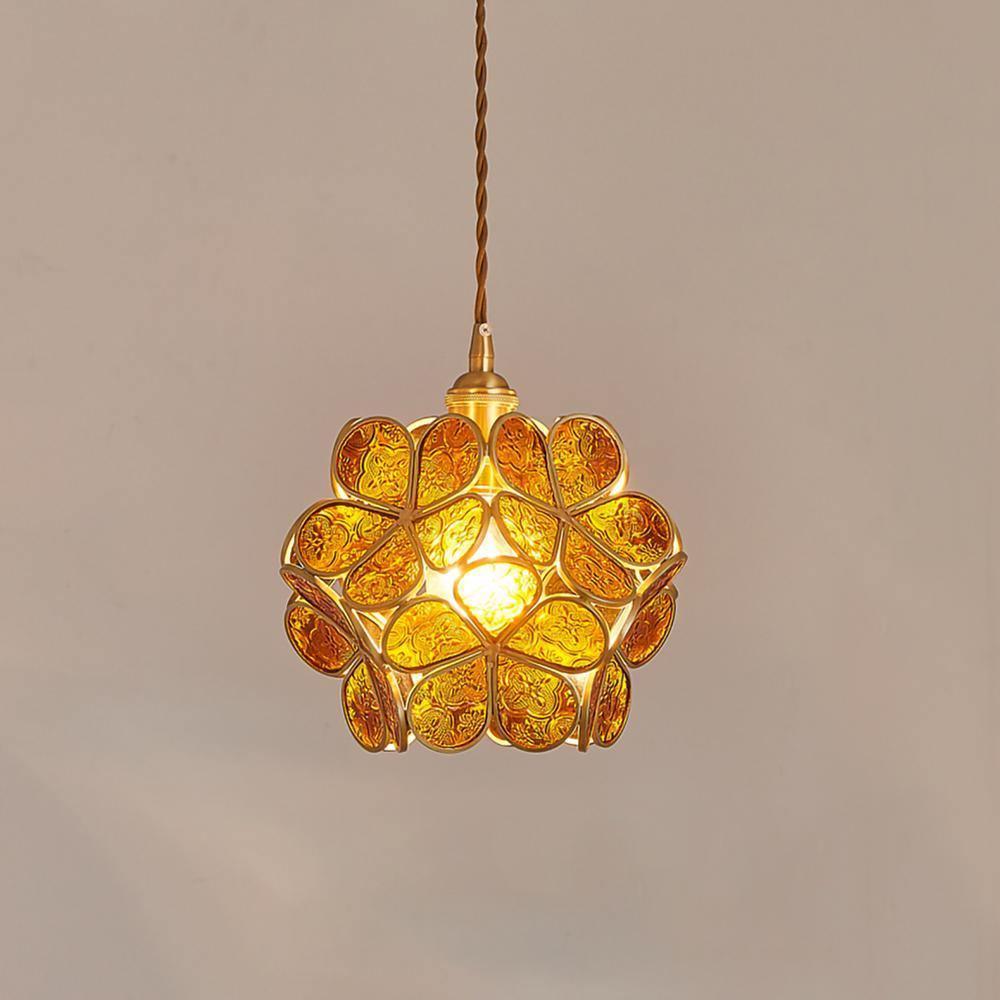 Glas-Blütenblatt-Lampe Hängeleuchte Messingfassung Mundgeblasenes Glas Ø20 cm Fünf Farben E26/E27 Hängeleuchte - Lamylie