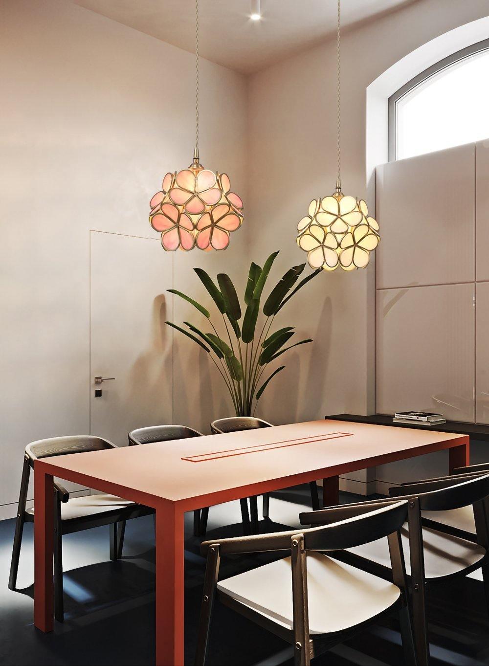 Glas-Blütenblatt-Lampe Hängeleuchte Messingfassung Mundgeblasenes Glas Ø20 cm Fünf Farben E26/E27 Hängeleuchte - Lamylie