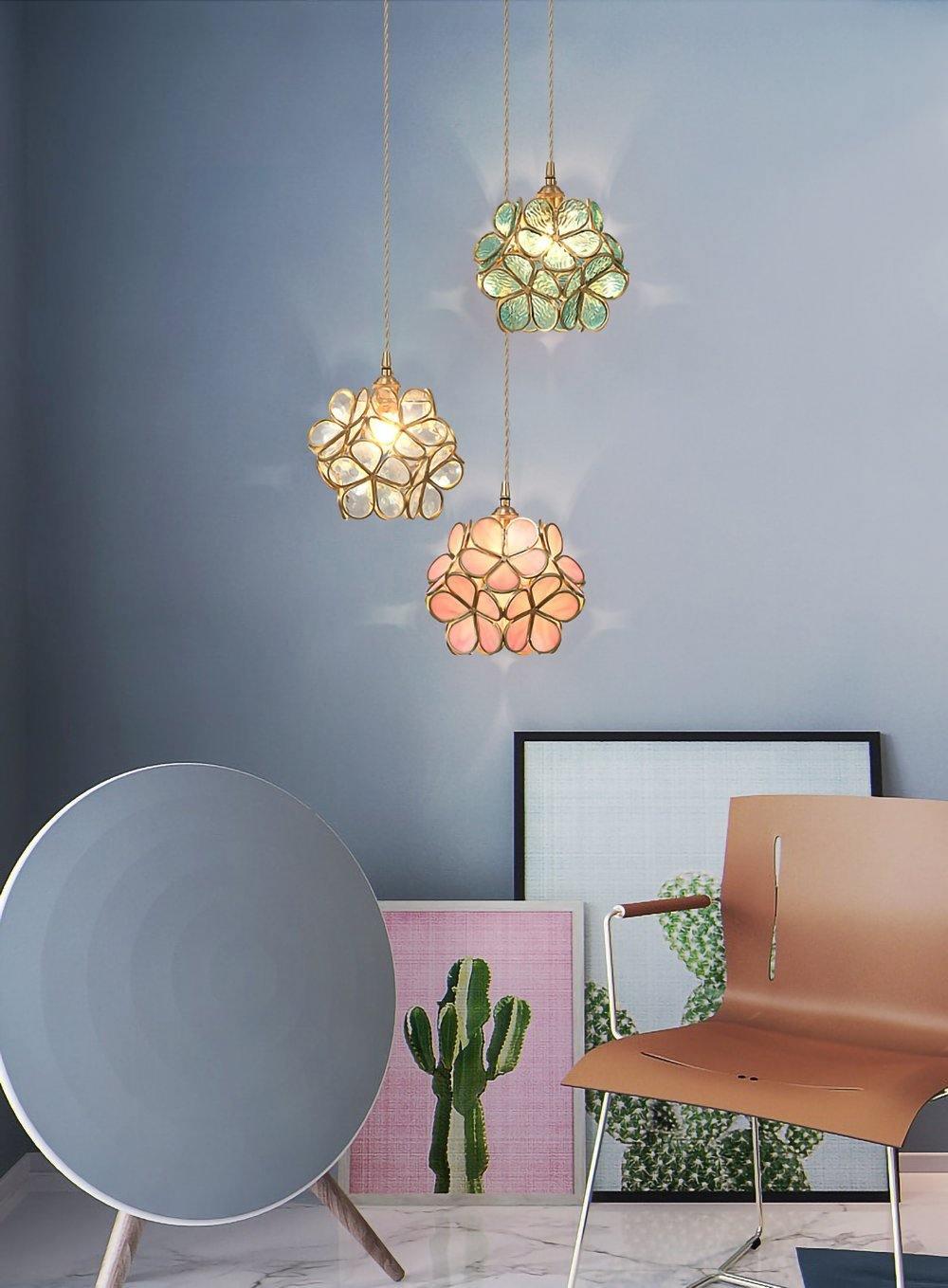 Glas-Blütenblatt-Lampe Hängeleuchte Messingfassung Mundgeblasenes Glas Ø20 cm Fünf Farben E26/E27 Hängeleuchte - Lamylie