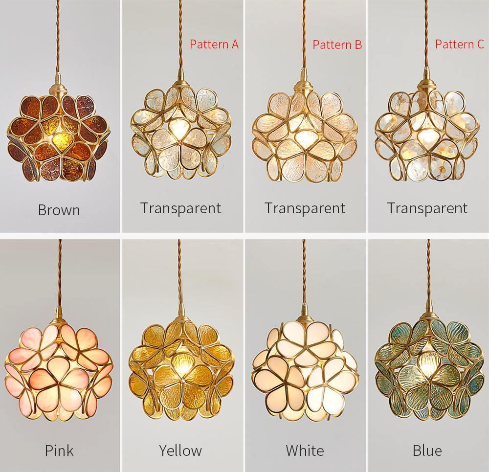 Glas-Blütenblatt-Lampe Hängeleuchte Messingfassung Mundgeblasenes Glas Ø20 cm Fünf Farben E26/E27 Hängeleuchte - Lamylie