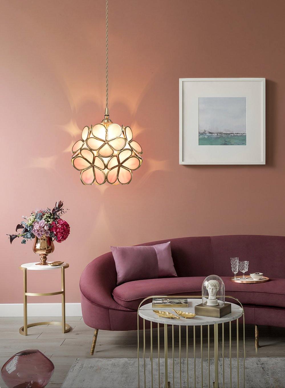 Glas-Blütenblatt-Lampe Hängeleuchte Messingfassung Mundgeblasenes Glas Ø20 cm Fünf Farben E26/E27 Hängeleuchte - Lamylie