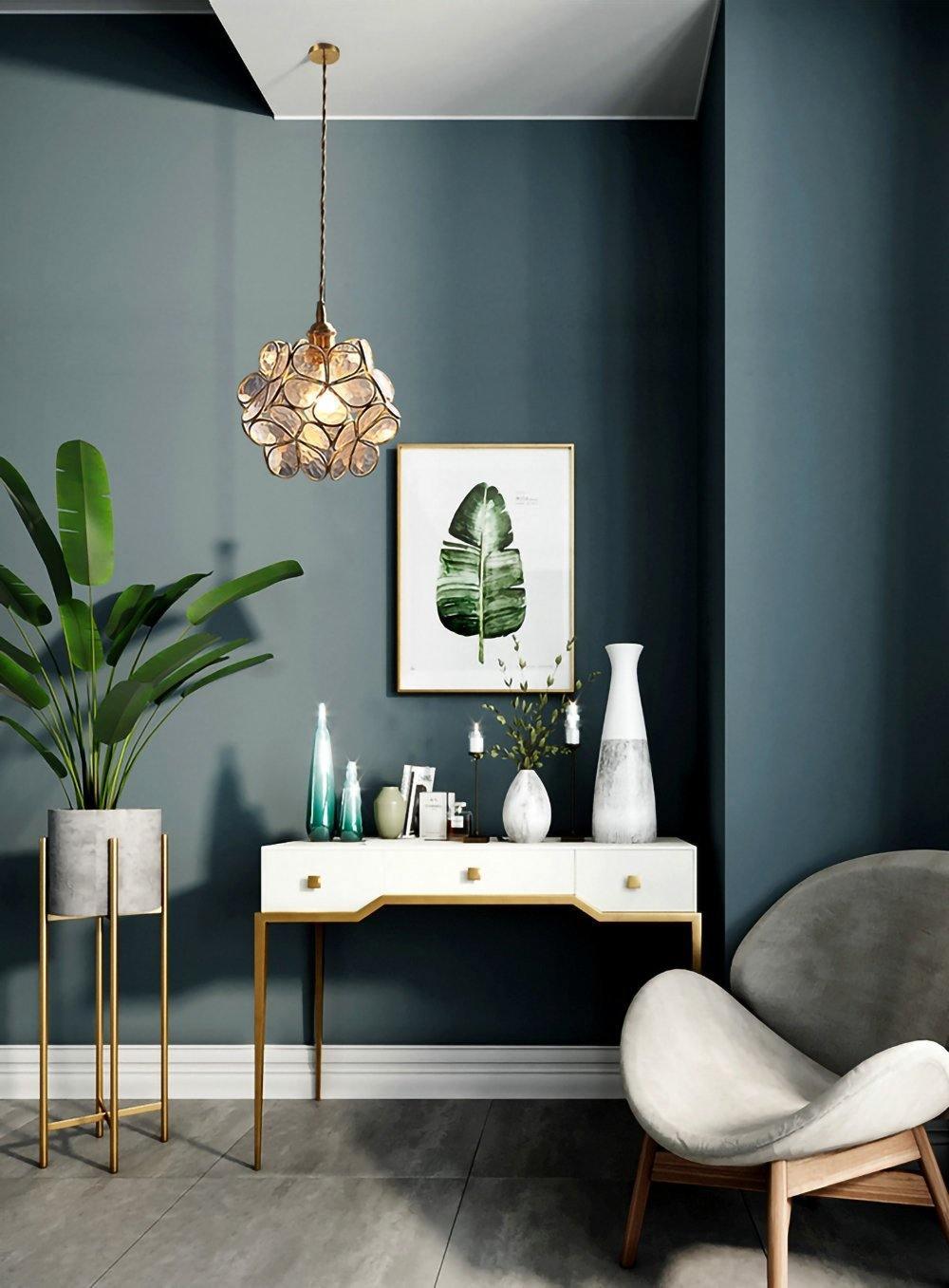Glas-Blütenblatt-Lampe Hängeleuchte Messingfassung Mundgeblasenes Glas Ø20 cm Fünf Farben E26/E27 Hängeleuchte - Lamylie