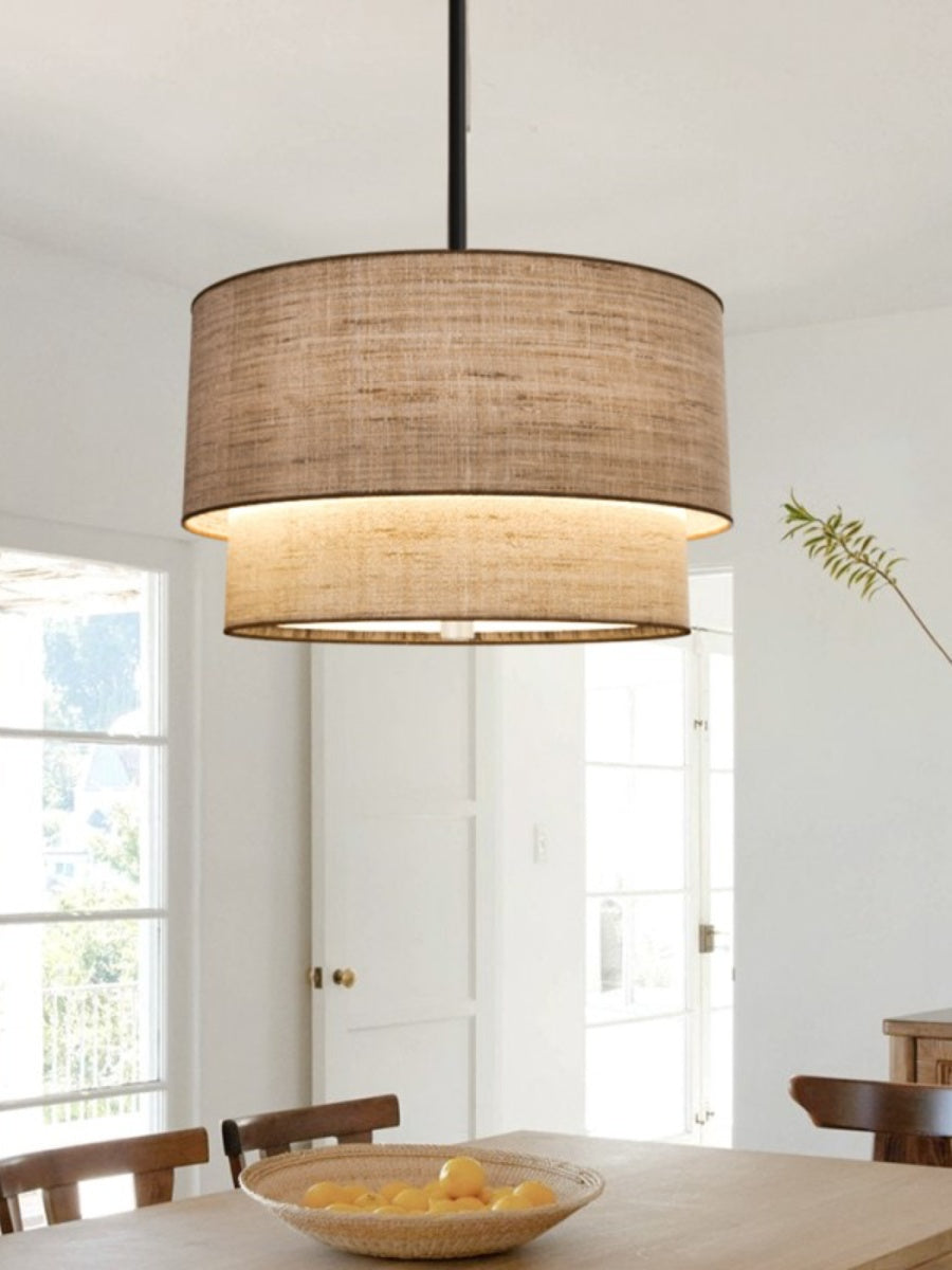 Doppelte Stoff-Trommelpendelleuchte | Moderne Schichtschirm-Deckenlampe für Esszimmer und Wohnzimmer - Lamylie
