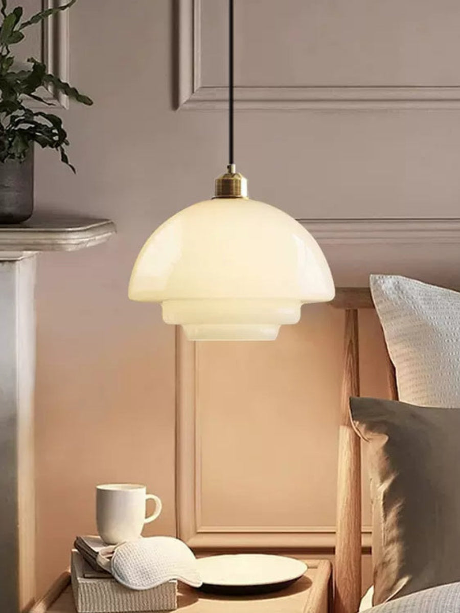 Glas-Pendelleuchte mit geschichtetem Design | Milchig weißes mattiertes Glas für Esszimmer und Wohnzimmer - Lamylie