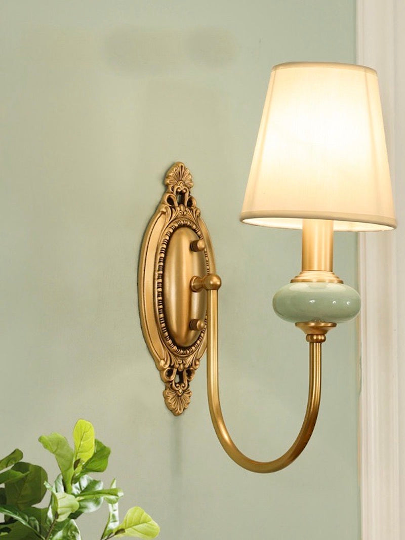 Ceramic Wall Lamp with Fabric Shade - 1 or 2 Light Points - E27 - Various Colors & Styles - Lamylie