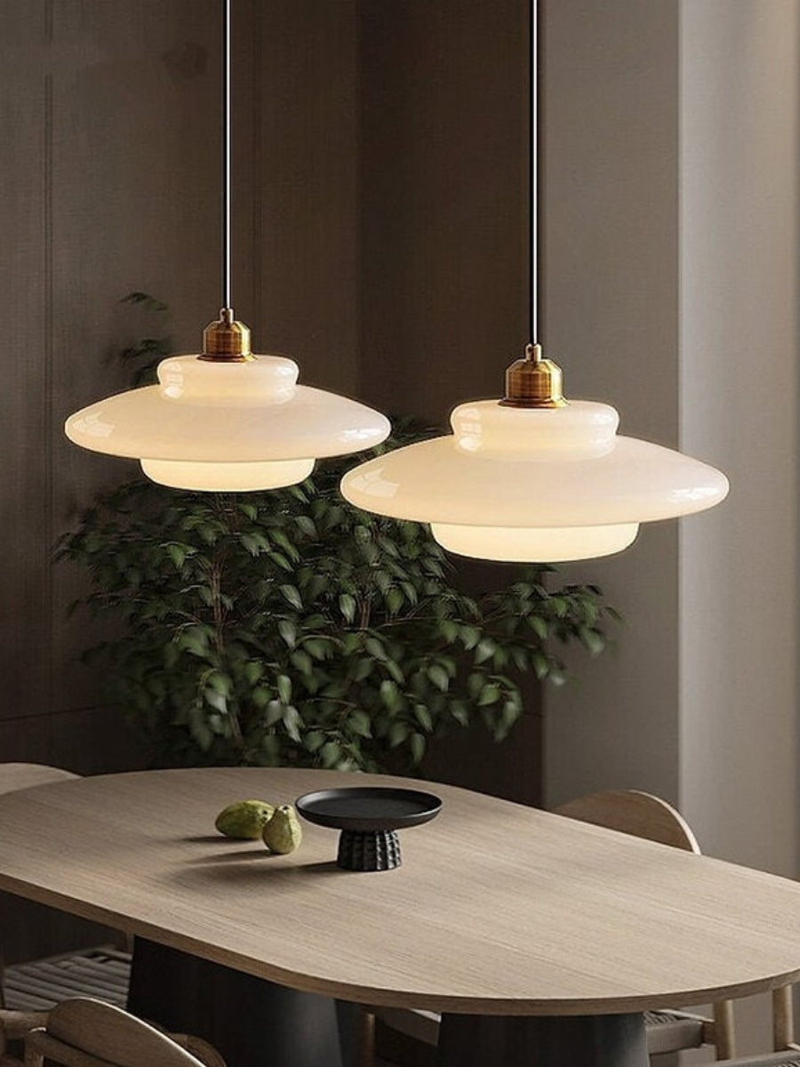 Glas-Pendelleuchte mit geschichtetem Design | Milchig weißes mattiertes Glas für Esszimmer und Wohnzimmer - Lamylie