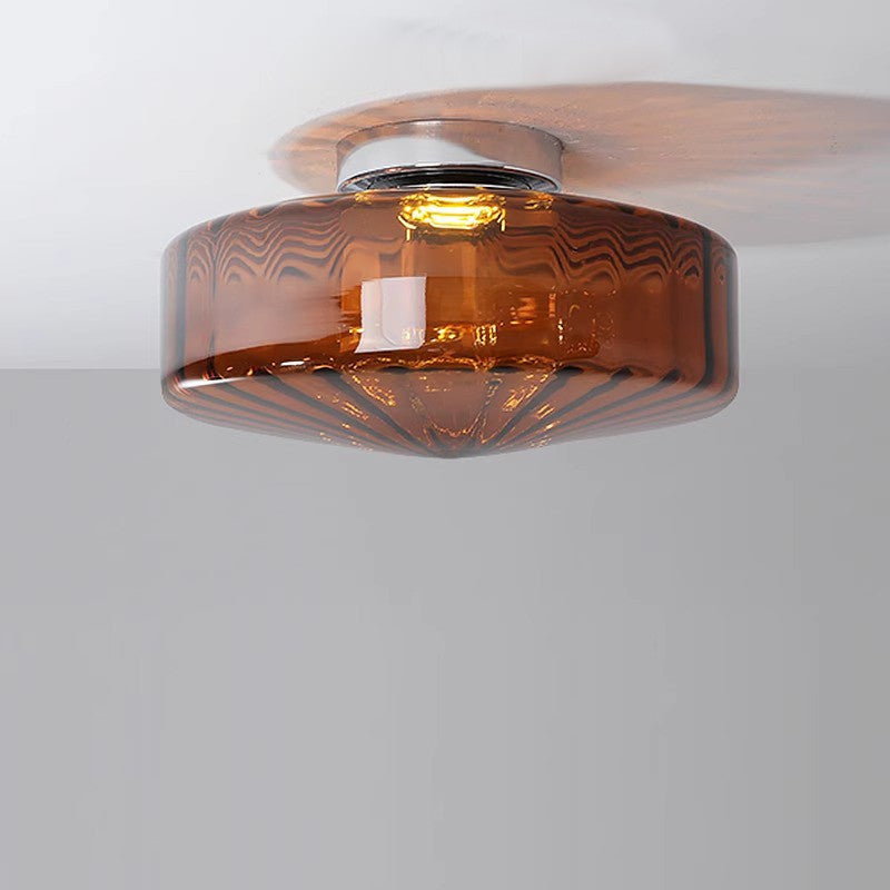 Vintage Ribbed Glass Ceiling Lamp Green | Classic Lighting for Dining Room, Entrance & Hallway - Lamylie