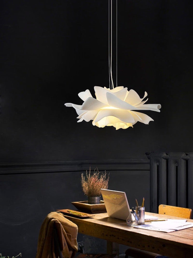 Handmade Acrylic Pendant Lamp Lotus Flower White Scandinavian Design - Lamylie